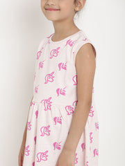 Berrytree Organic Cotton Unicorns Dress Pink Cut-Sleeves BerryTree