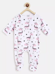 Baby onesie with giraffe pattern on a white background