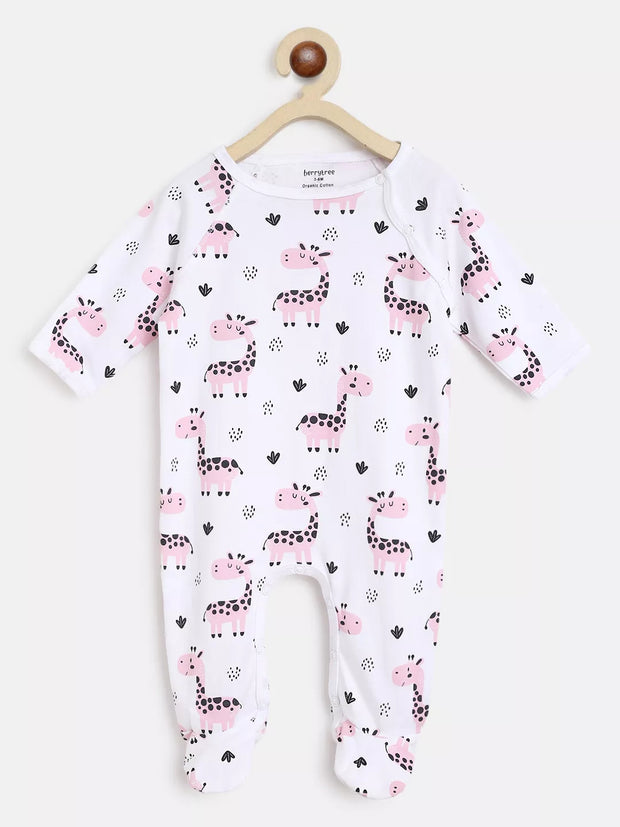 Baby onesie with giraffe pattern on a white background