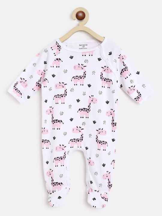 Baby onesie with giraffe pattern on a white background