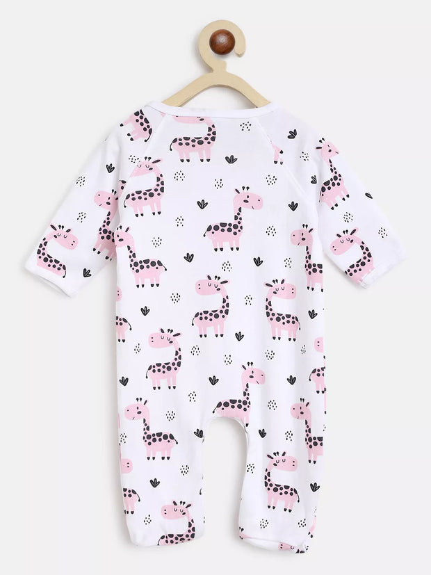 Baby onesie with giraffe pattern on a white background