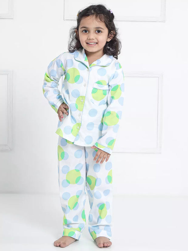 Berrytree Night Suit Green Polka Girls