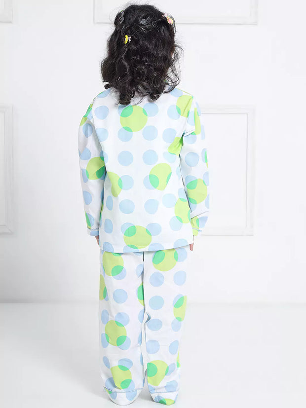 Berrytree Night Suit Green Polka Girls