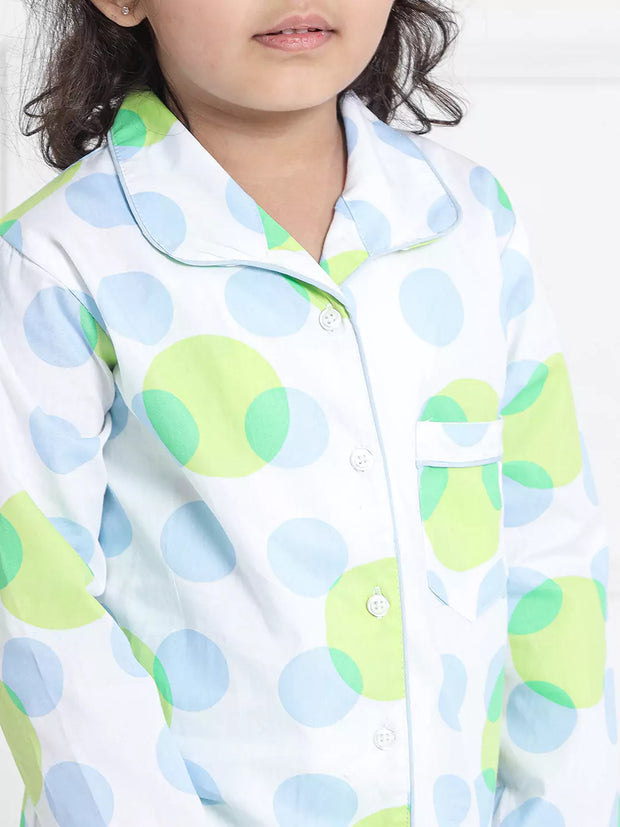 Berrytree Night Suit Green Polka Girls