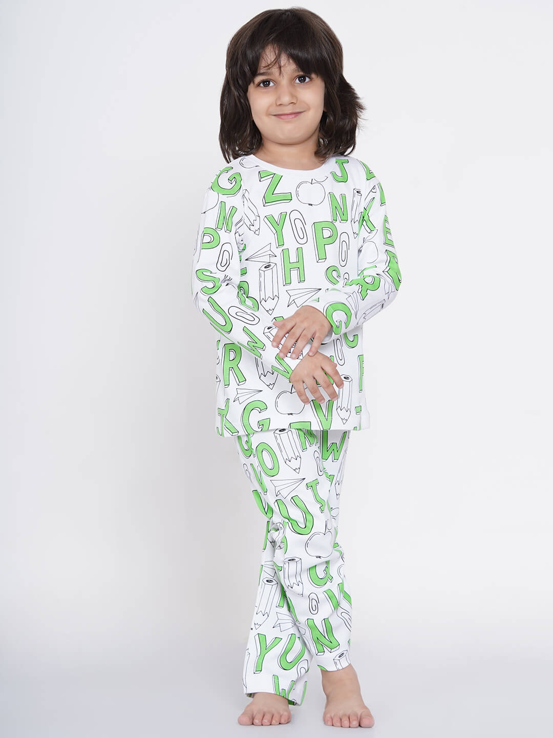 Berrytree Organic Cotton Night Suit Boys: Green Alphabets BerryTree