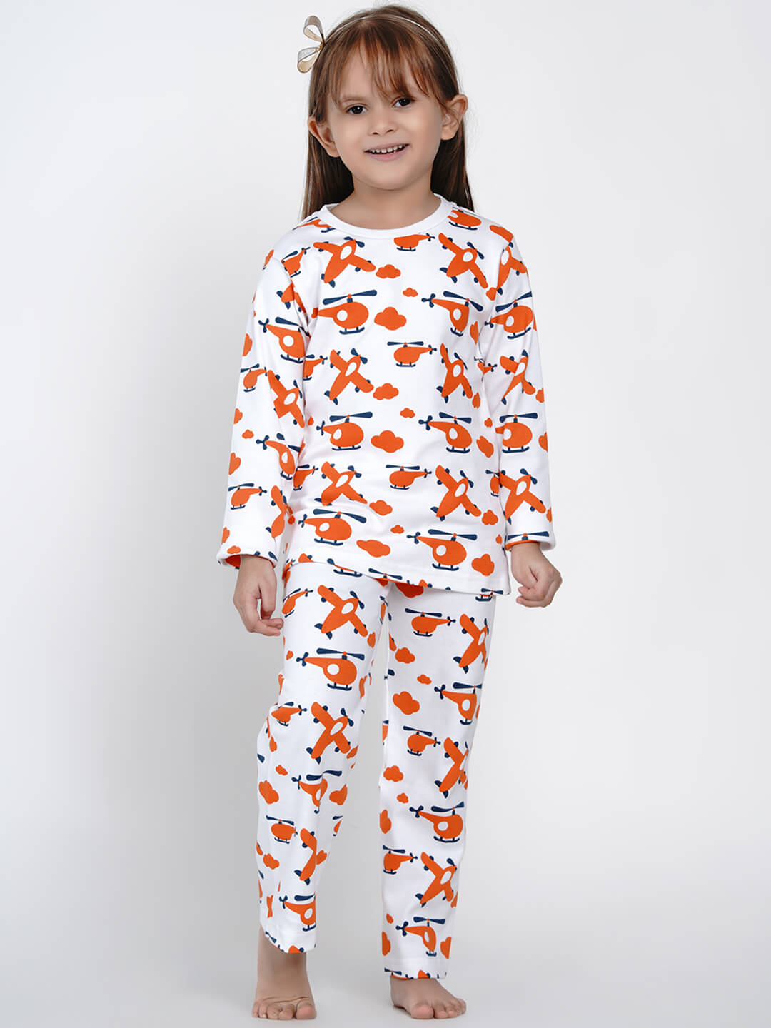 Berrytree Organic Night Suit Orange Plane Girl BerryTree