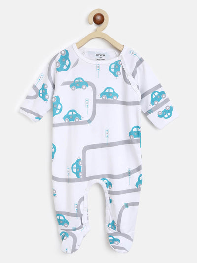 Berrytree Organic Cotton Baby Romper: Green Cars BerryTree