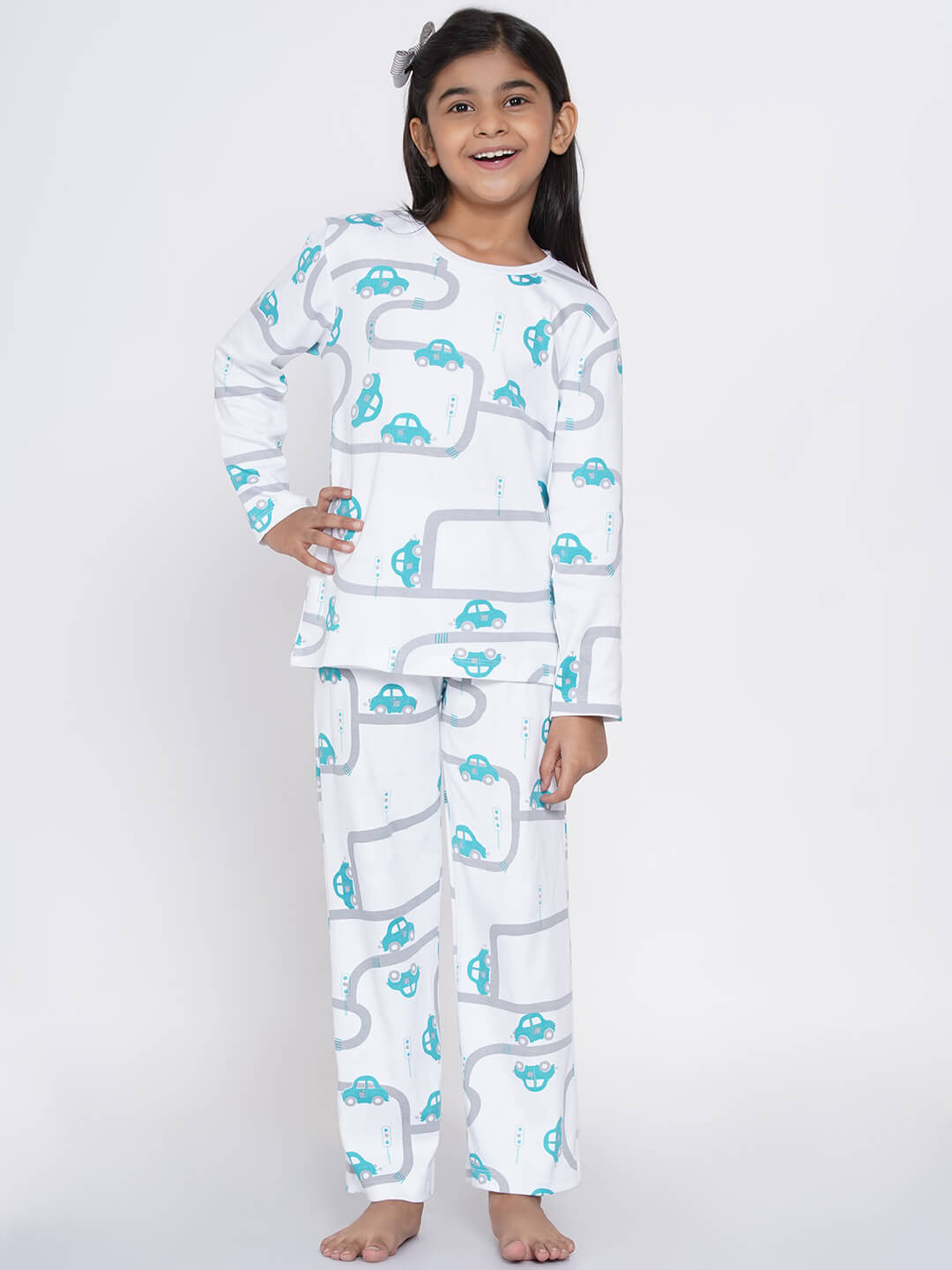 Berrytree Organic Cotton Night Suit Girls: Green Cars BerryTree