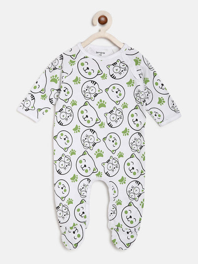 Berrytree Organic Cotton Baby Rompers : Green Cats BerryTree