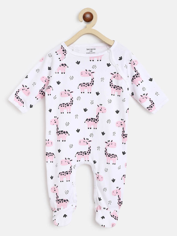 Berrytree Organic Cotton Baby Romper: Pink Giraffe BerryTree