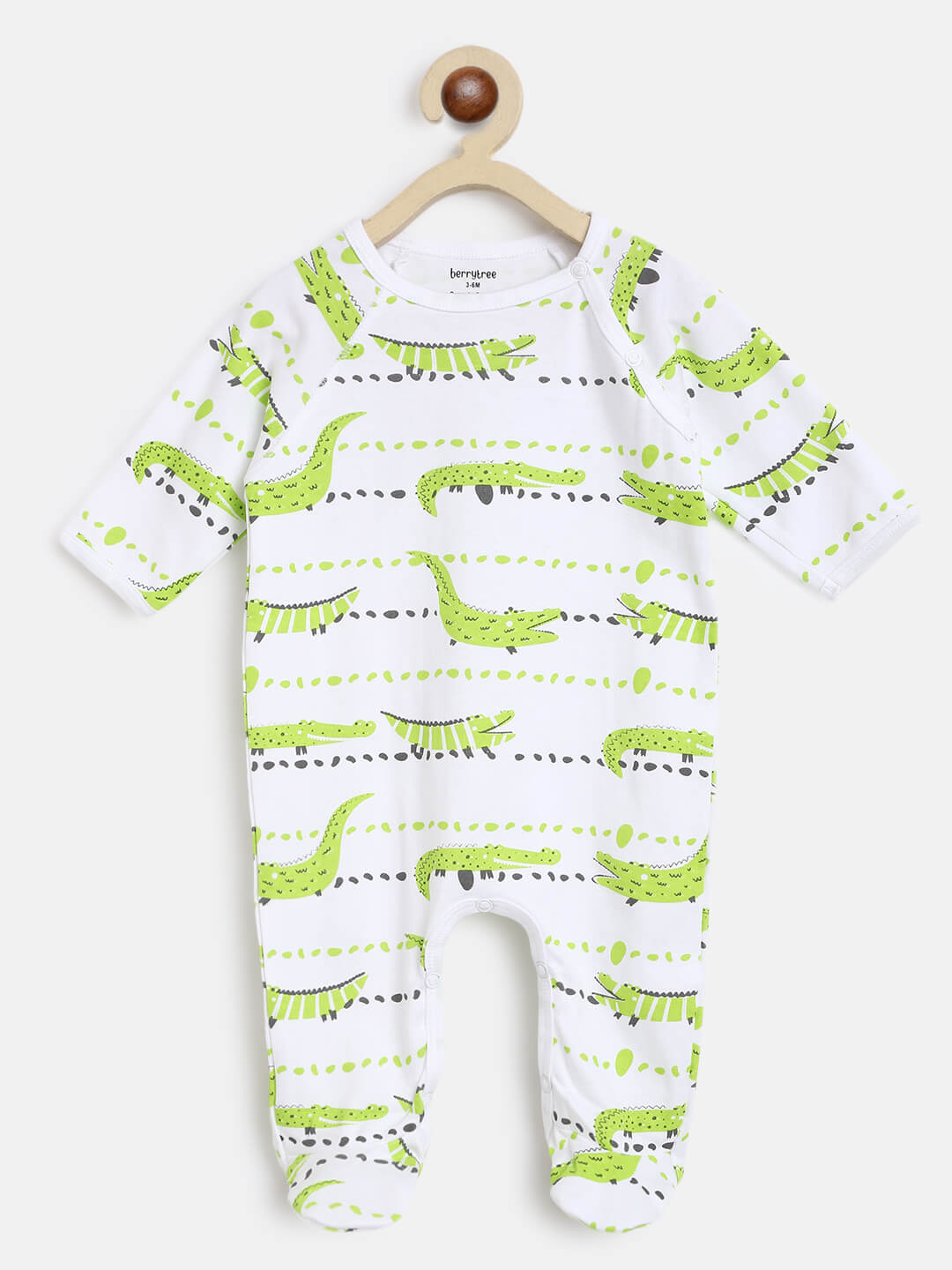 Berrytree Organic Cotton Baby Romper: Green croco BerryTree