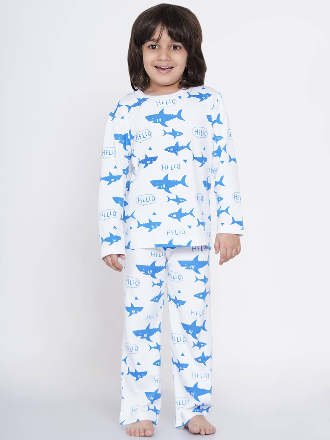 Berrytree Organic Cotton Night Suit Boys: Blue Sharks BerryTree