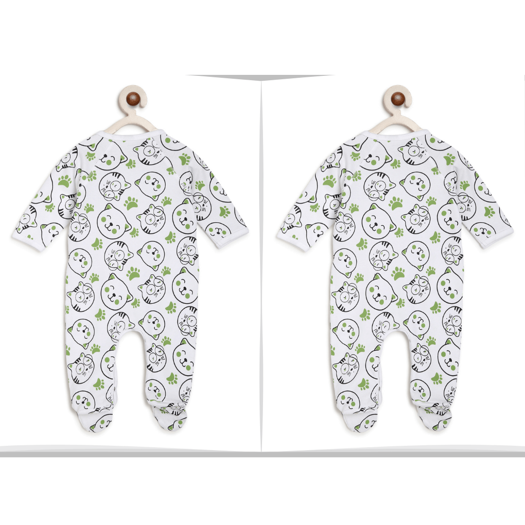 Berrytree Twin Baby Girl Set : Green Cat Romper BerryTree