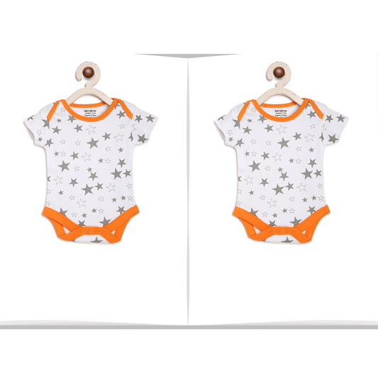 Twins Baby Onesie : Grey Stars Orange BerryTree