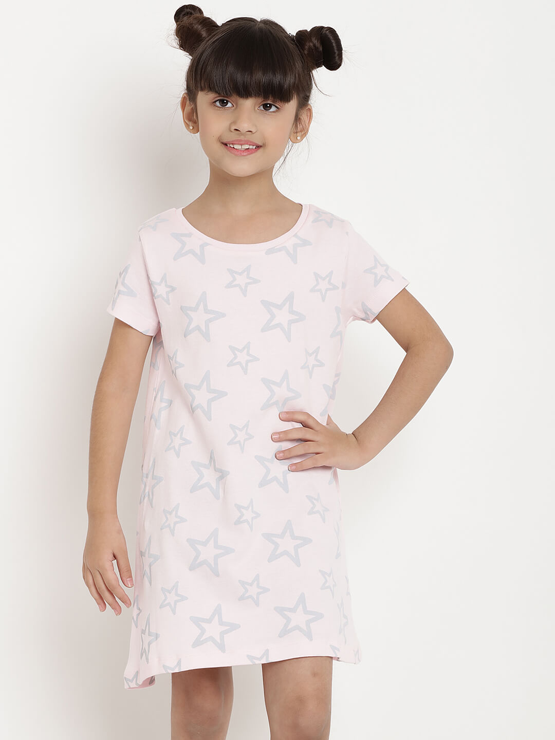 Berrytree Organic Cotton Pink Star Dress Half Sleeves BerryTree