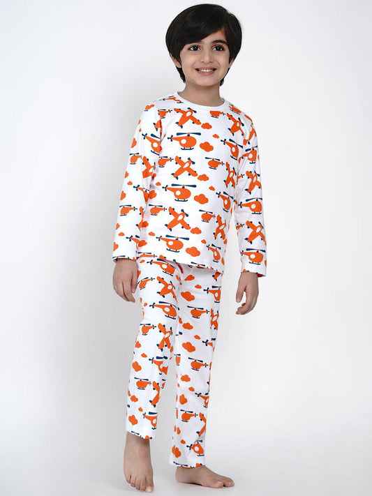 Berrytree Organic Night Suit Orange Plane Boy BerryTree