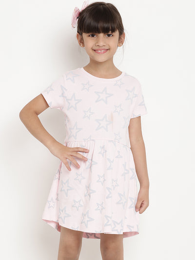 Berrytree Organic Cotton  Pink star Dress Gown Half Sleeves BerryTree