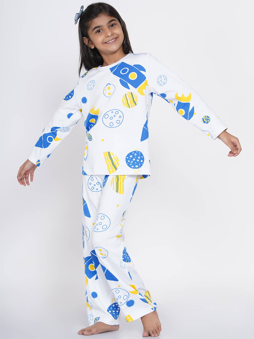 Berrytree Organic Cotton Night Suit Girls: Blue Rockets BerryTree