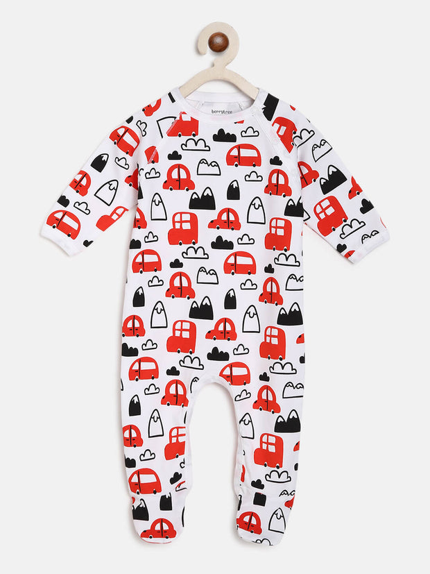 Berrytree Organic Cotton Baby Rompers : Red Cars BerryTree