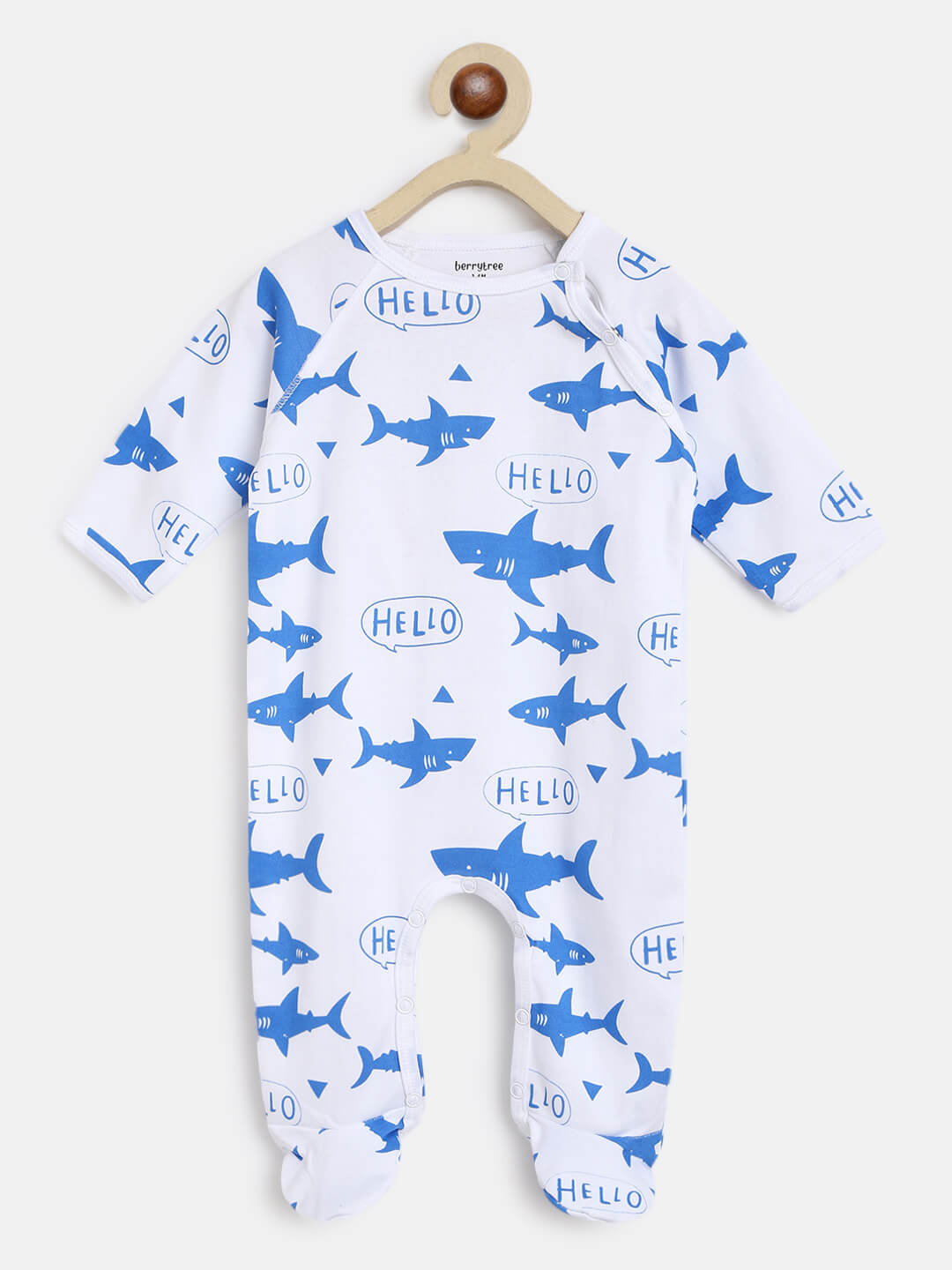 Berrytree Organic Cotton Baby Romper: Blue Sharks BerryTree