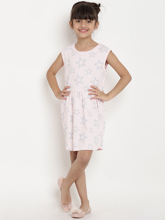 Berrytree Organic Cotton Pink Stars Cut-Sleeves Dress BerryTree