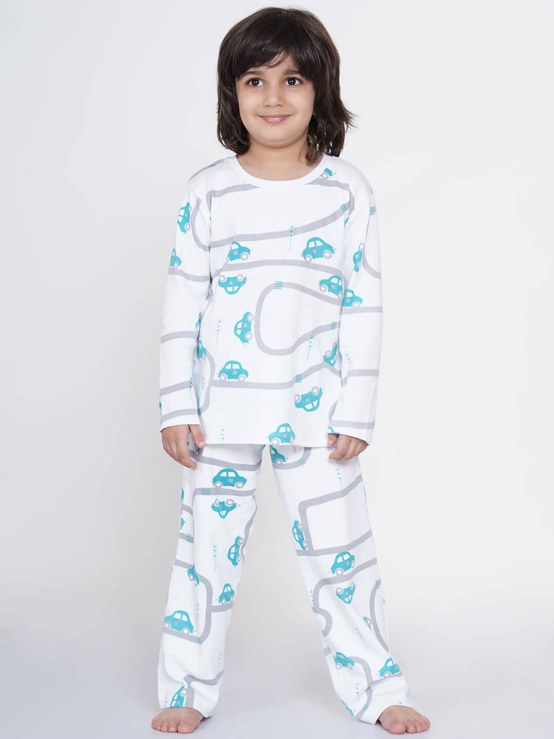 Berrytree Organic Cotton Night Suit Boys: Green Cars BerryTree