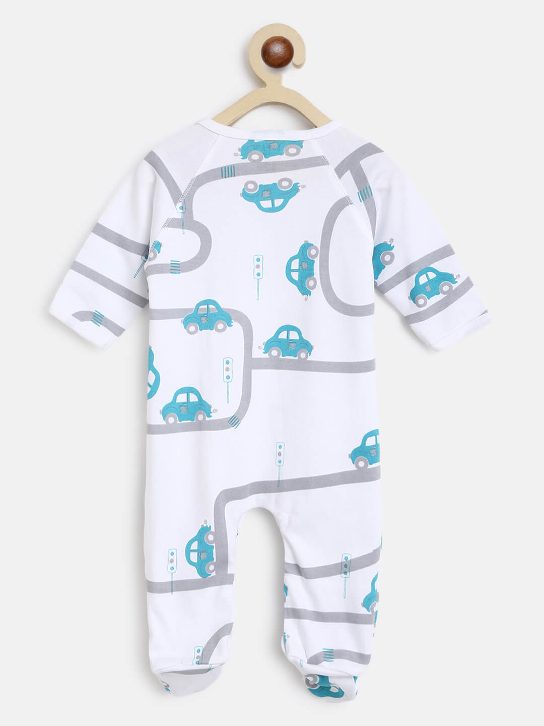 Berrytree Organic Cotton Baby Romper: Green Cars BerryTree