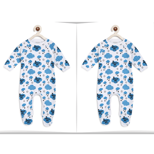 Twin Baby Clothes : Blue Clouds Romper BerryTree