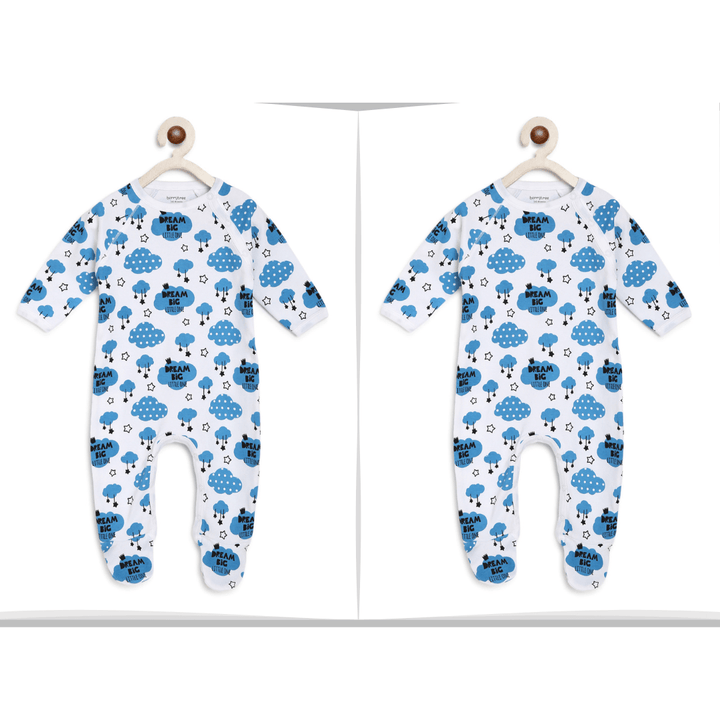 Twin Baby Clothes : Blue Clouds Romper BerryTree