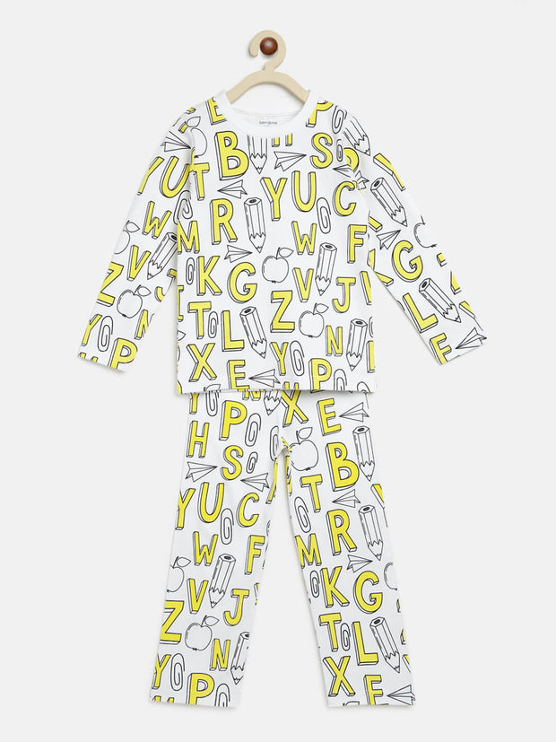 Berrytree Organic Night Suit Yellow Alphabets FS BerryTree