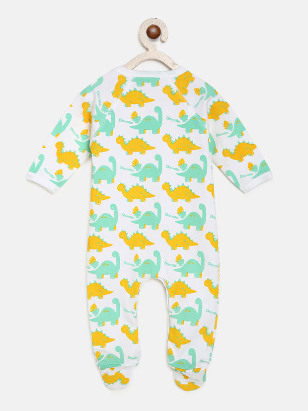 Berrytree Organic Cotton Baby Rompers : Green Dinos BerryTree
