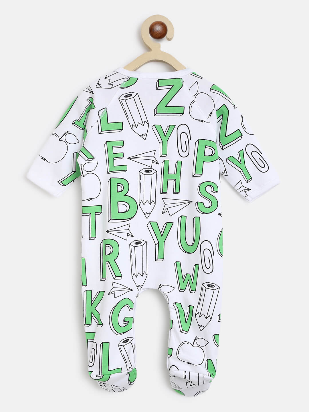 Berrytree Organic Cotton Baby Romper: Green Alphabets BerryTree