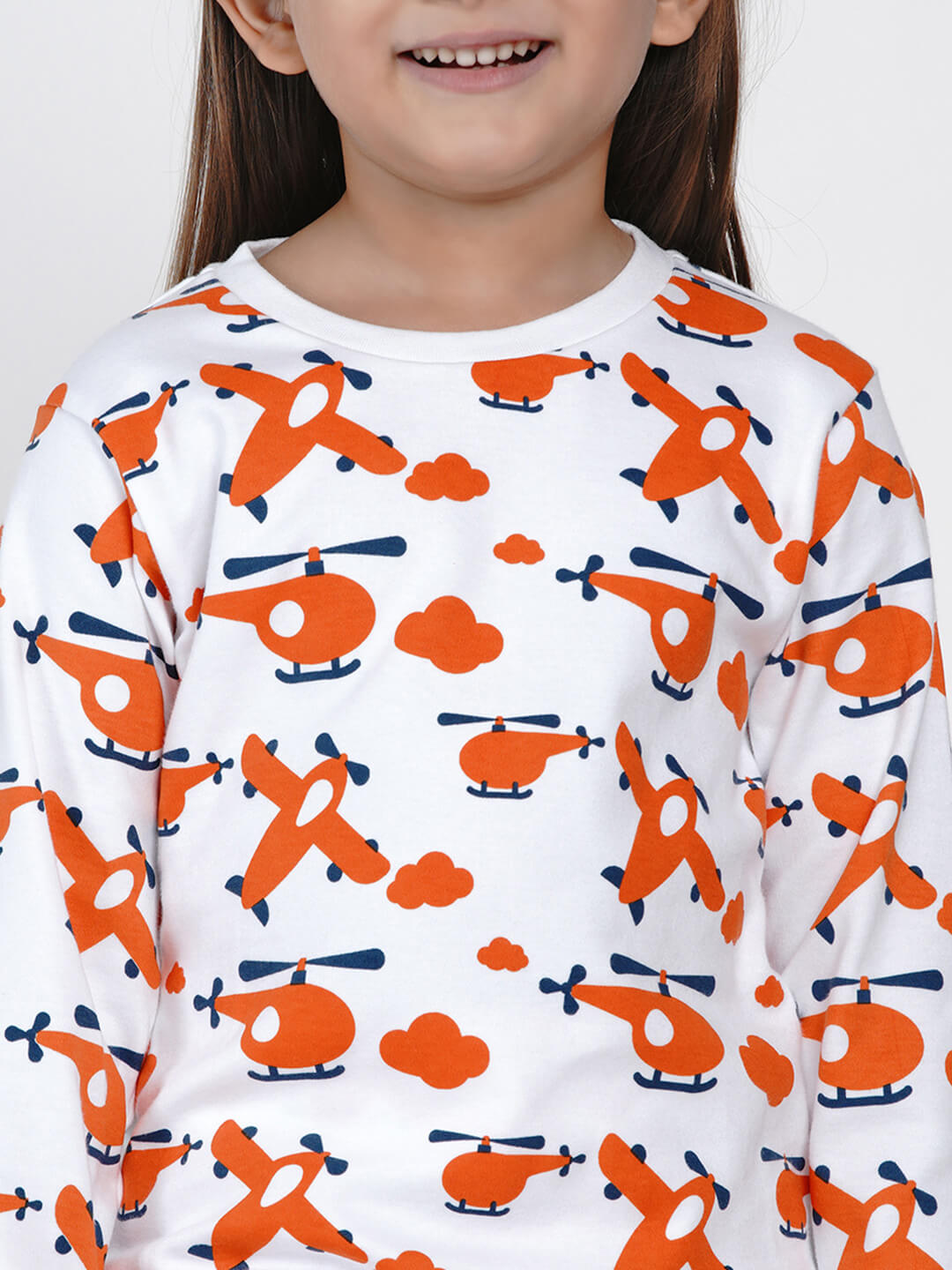 Berrytree Organic Night Suit Orange Plane Girl BerryTree