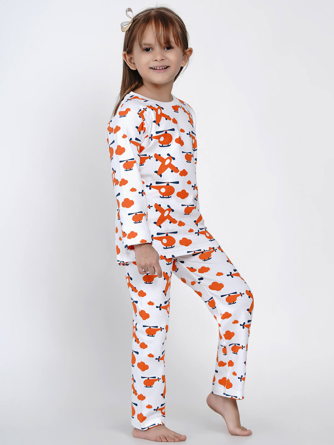 Berrytree Organic Night Suit Orange Plane Girl BerryTree