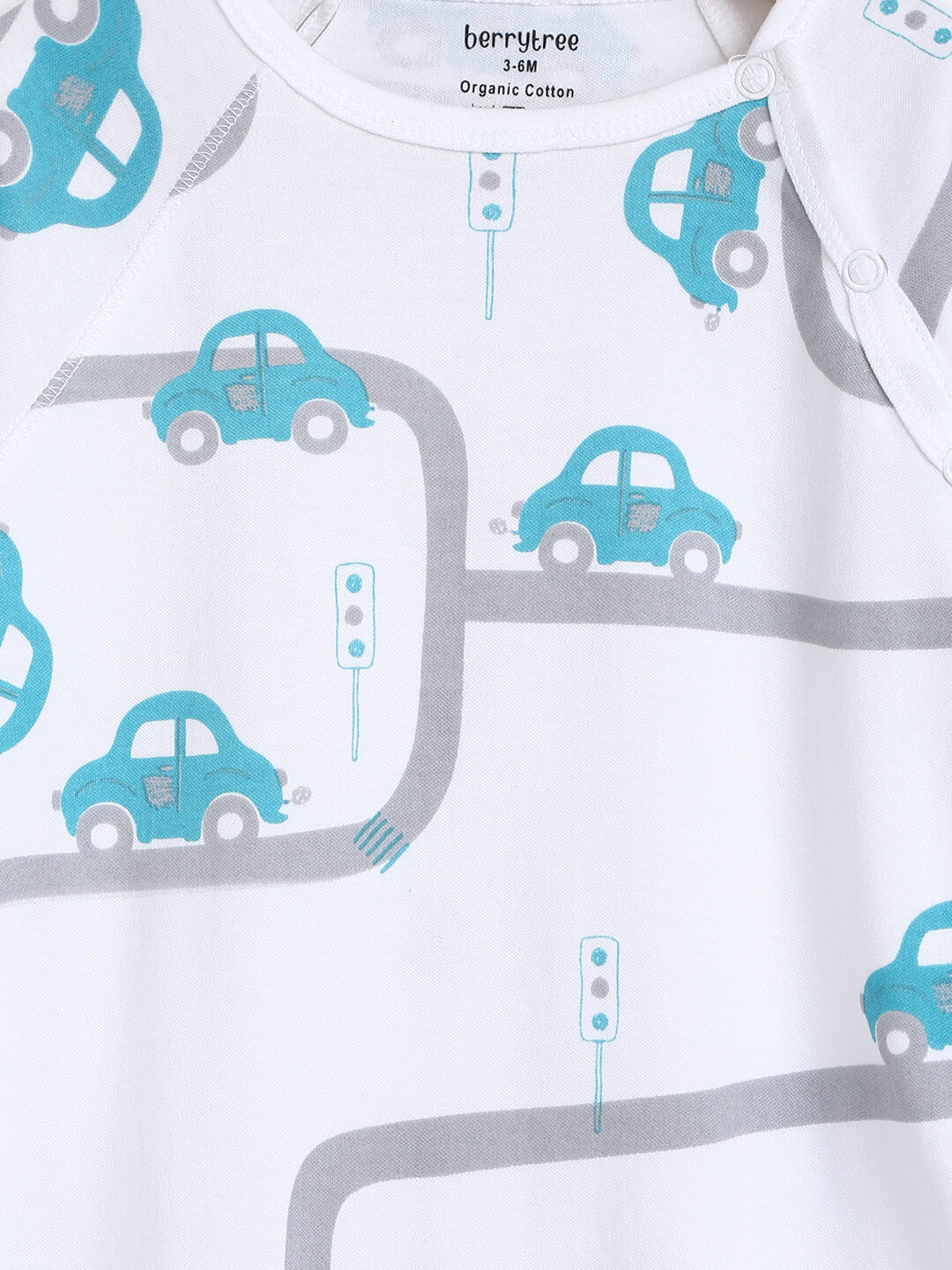 Berrytree Organic Cotton Baby Romper: Green Cars BerryTree