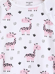 Berrytree Organic Cotton Baby Romper: Pink Giraffe BerryTree