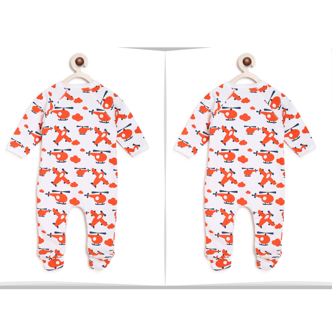 Twin Baby Clothes : Orange Planes Romper. berrytree BerryTree