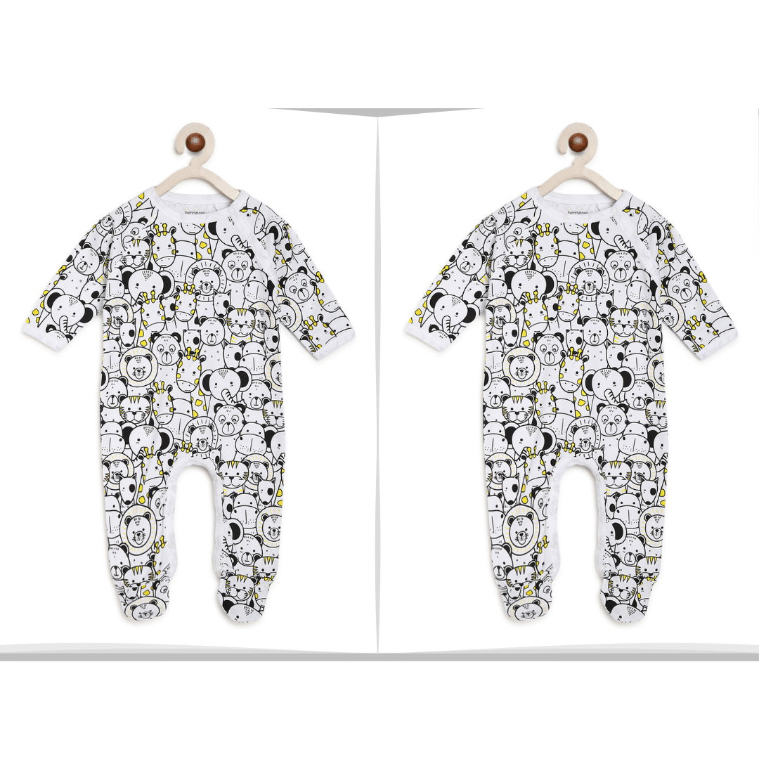 Twin Baby Boy Romper: Yellow Animals BerryTree