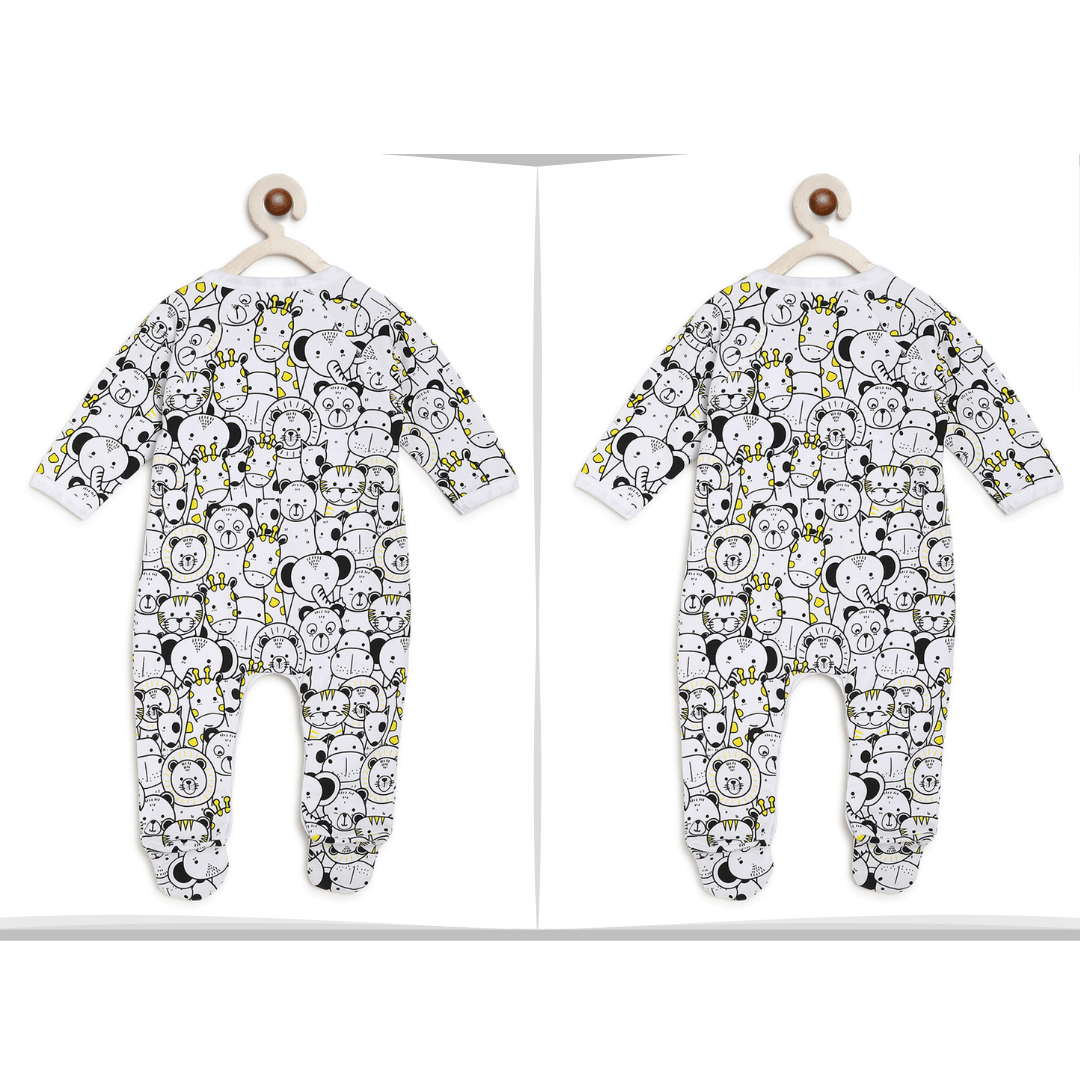 Twin Baby Boy Romper: Yellow Animals BerryTree