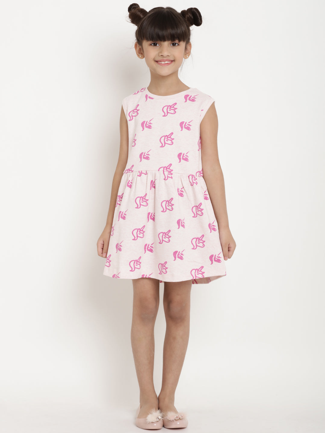 Berrytree Organic Cotton Unicorns Dress Pink Cut-Sleeves BerryTree