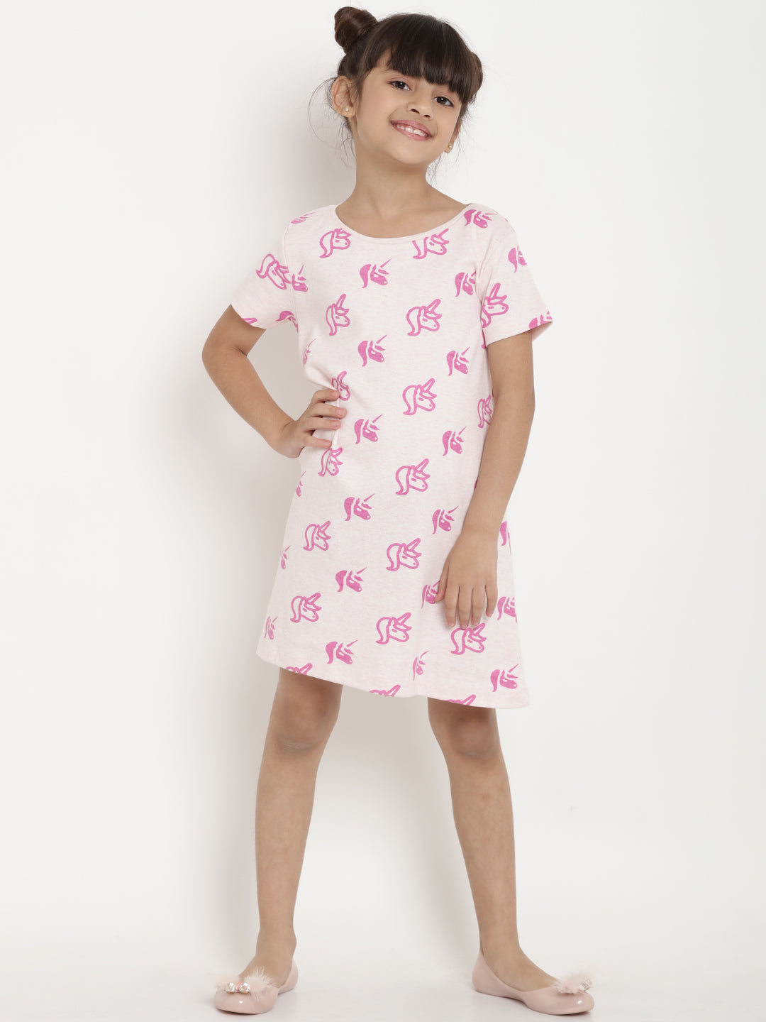 Berrytree Organic Cotton Unicorn Pink Dress Half Sleeves BerryTree