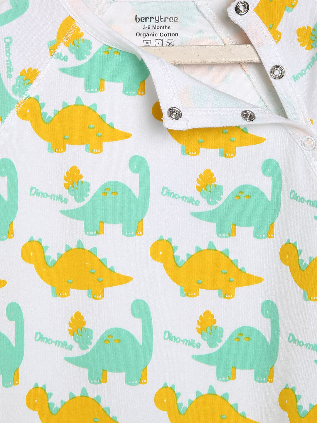 Berrytree Organic Cotton Baby Rompers : Green Dinos BerryTree