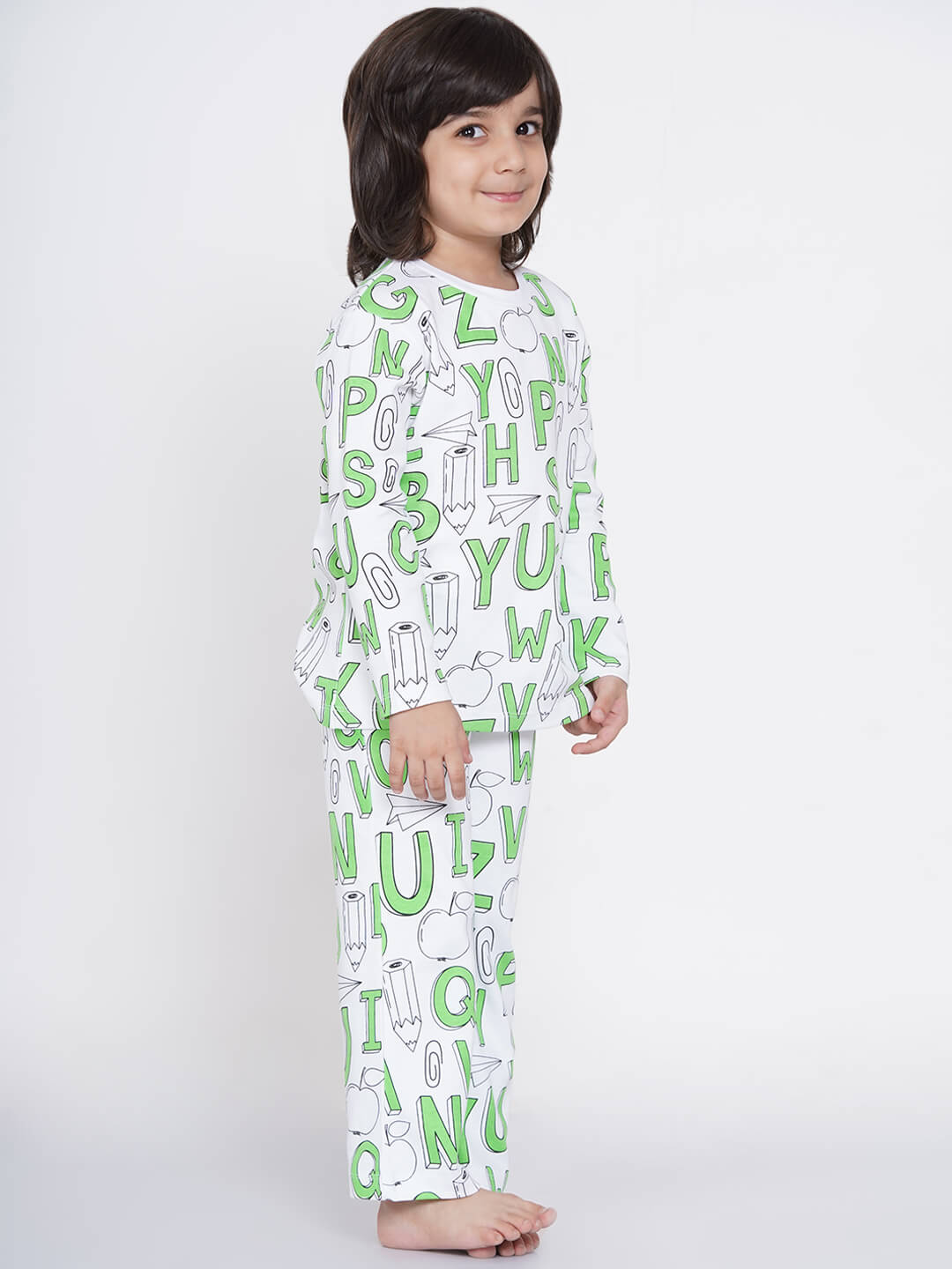 Berrytree Organic Cotton Night Suit Boys: Green Alphabets BerryTree