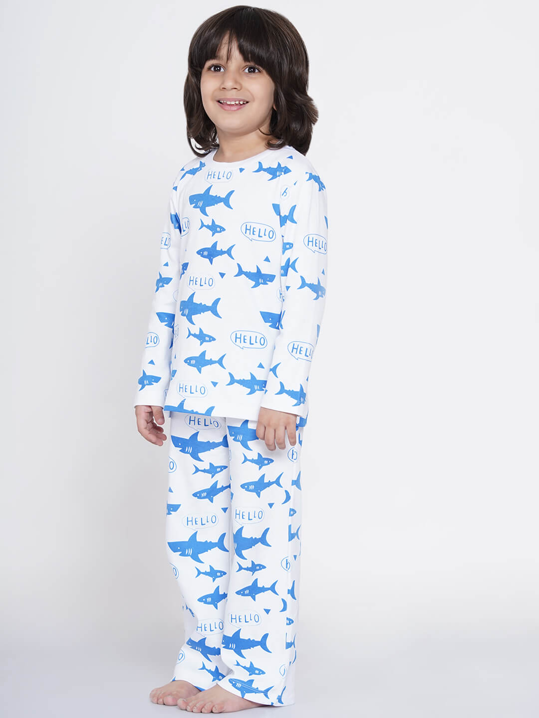 Berrytree Organic Cotton Night Suit Boys: Blue Sharks BerryTree