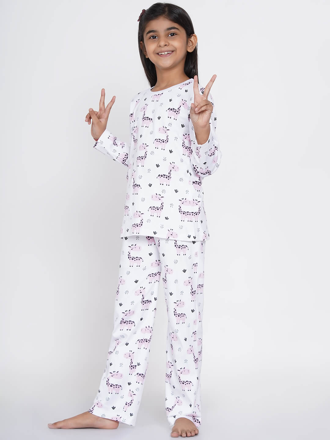 Berrytree Organic Cotton Night Suit Girls: Pink Giraffe BerryTree