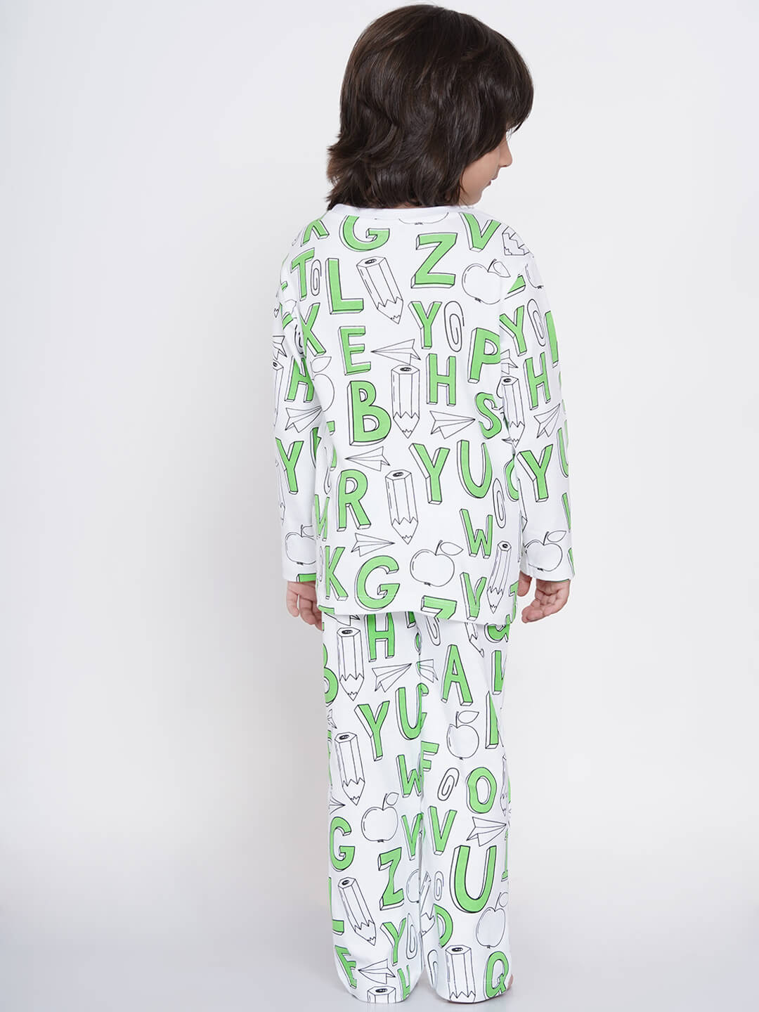 Berrytree Organic Cotton Night Suit Boys: Green Alphabets BerryTree