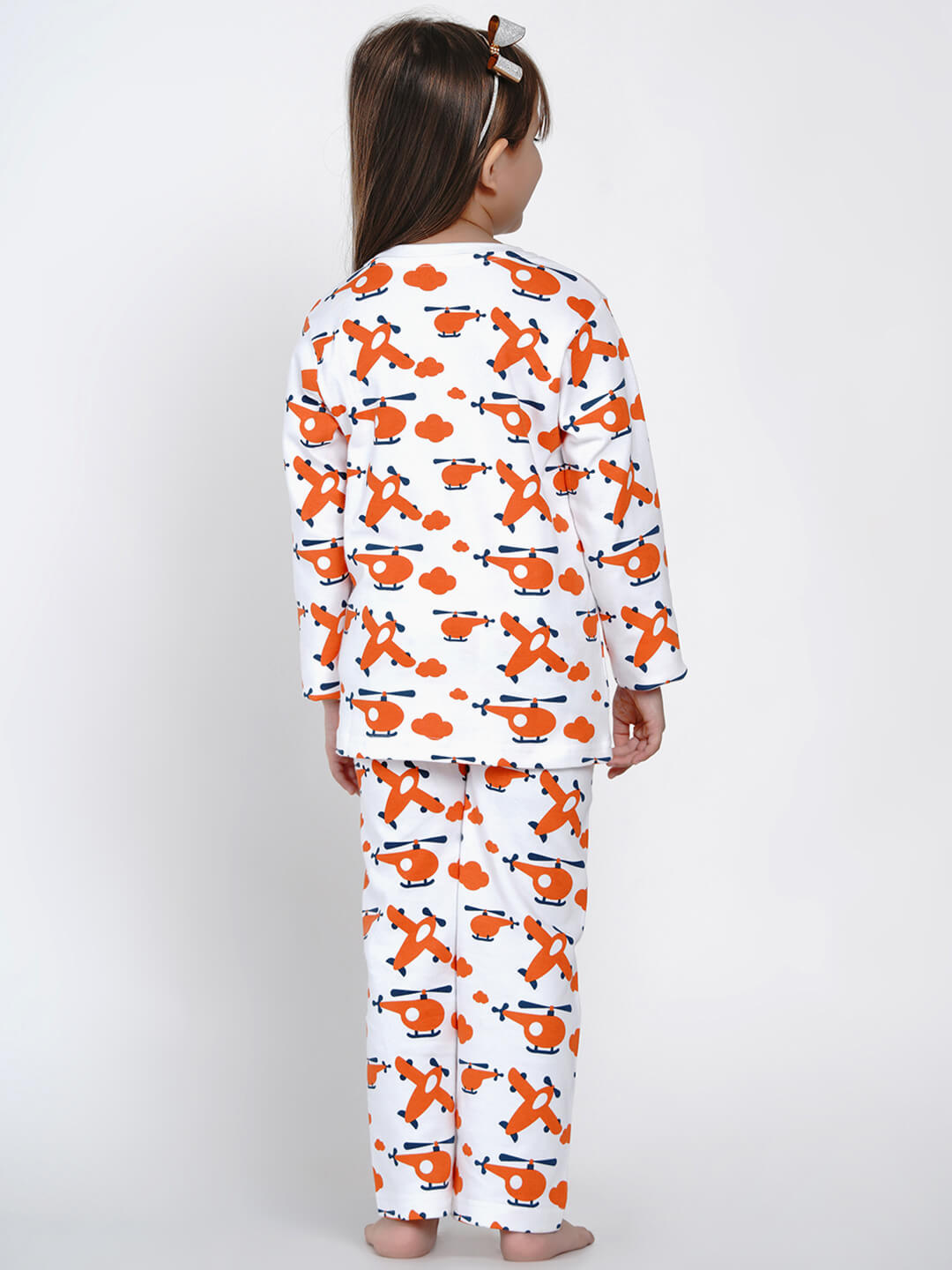 Berrytree Organic Night Suit Orange Plane Girl BerryTree