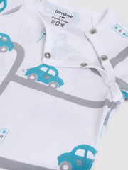 Berrytree Organic Cotton Baby Romper: Green Cars BerryTree