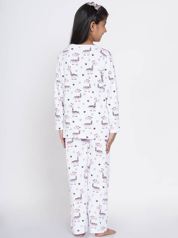 Berrytree Organic Cotton Night Suit Girls: Pink Giraffe BerryTree