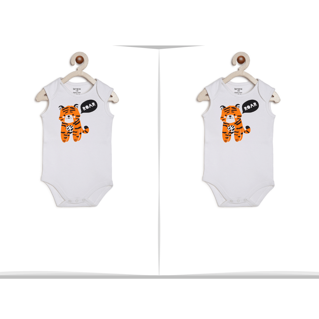 Twins Babies Onesie : Orange Tiger-Berrytree